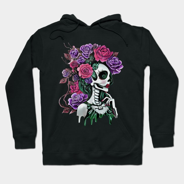 La catrina, calavera, Lady skull, sugar skull, dark, skeletons lovers, cool skulls, bones, gothic floral lady Hoodie by Collagedream